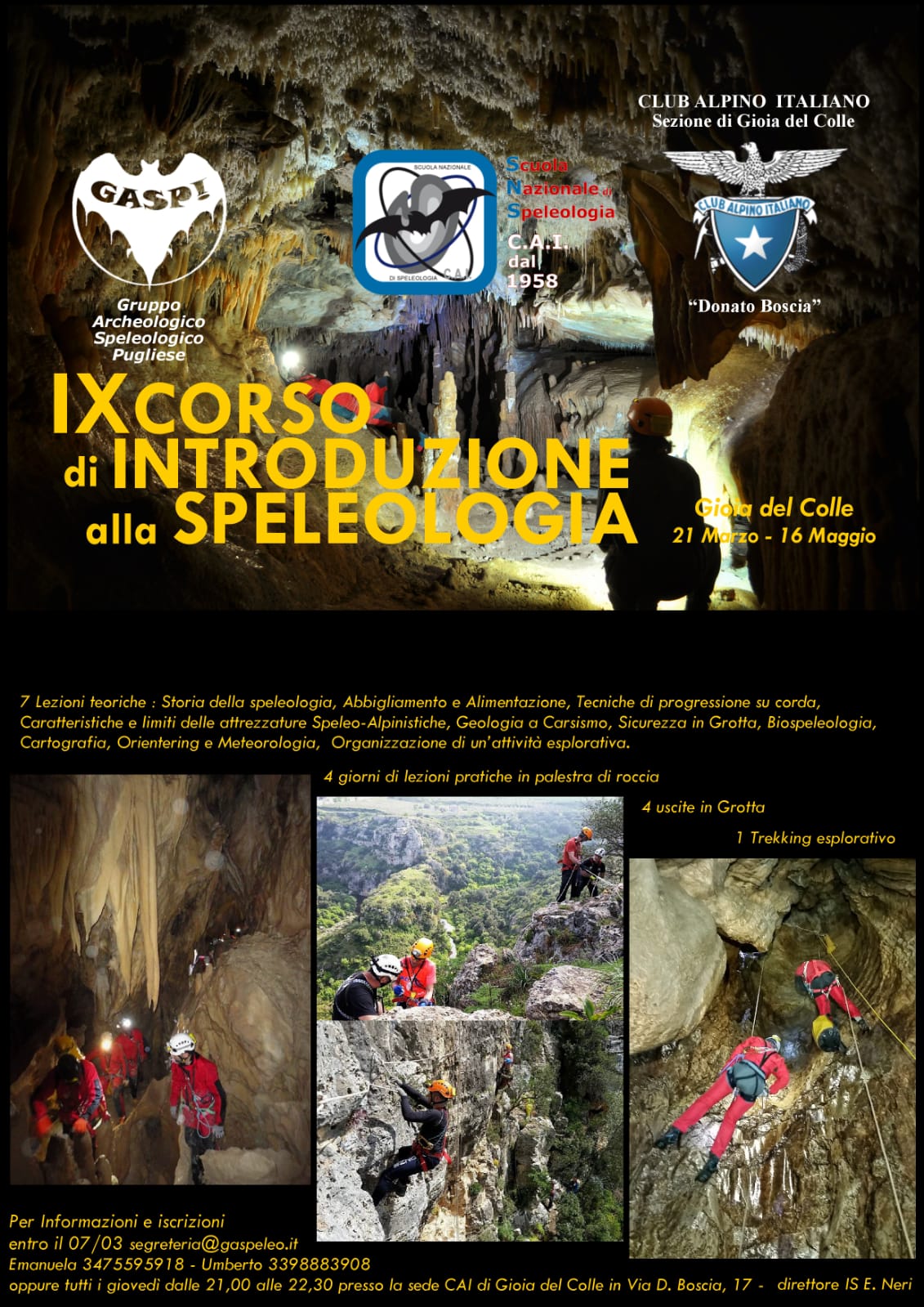 Locandina IX Corso speleologia 2019